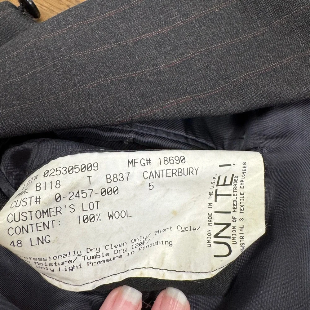 Hickey Freeman Loro Piana Super 120s Wool Pinstripe Blazer 48 Long Charcoal Grey